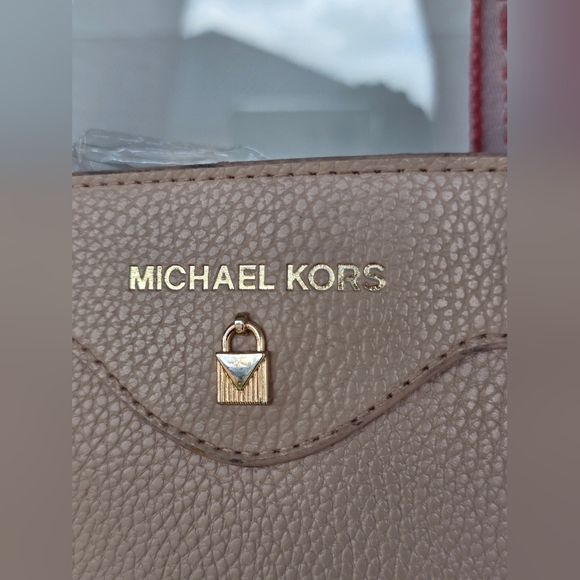 Michael Kors Rose Gold Tote HandBag Pink White Top Handle Women Leather - Picture 5 of 16